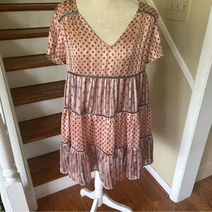 Urban Outfitters Mixed Print Pippa Chiffon Tiered Boho Floral Mini Dress Small